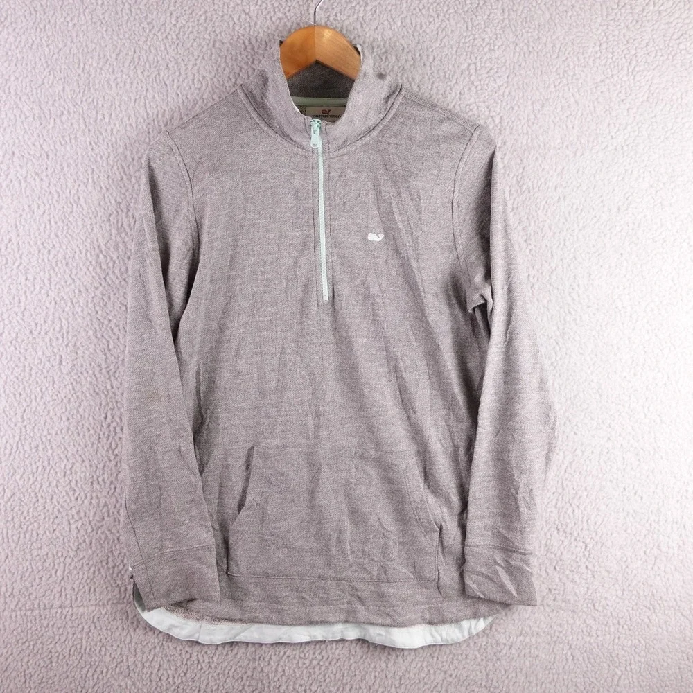 Vineyard Vines Mens Small Gray Heathered Quarter Zip Pullover Whale Logo